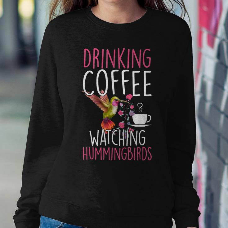 Hummingbird Love Drinking Coffee Watching Hummingbirds Women Crewneck Graphic Sweatshirt Unique Gifts
