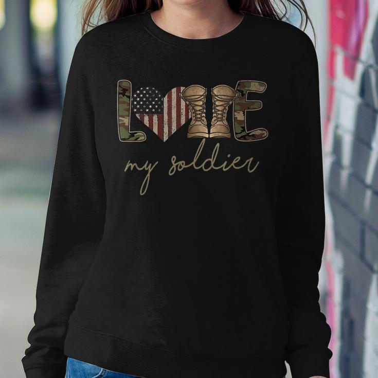I Love My Soldier Military Army Wife Usa Camour Flag Women Crewneck Graphic Sweatshirt Funny Gifts