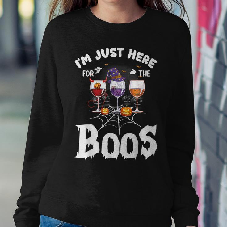 I'm Just Here For The Boos Wine Glasses Halloween Drinking Women Sweatshirt Unique Gifts