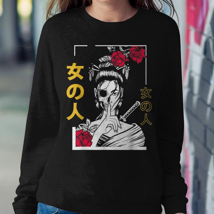Japanese Samurai Floral Warrior Geisha Woman Tokyo Anime Women Crewneck Graphic Sweatshirt Unique Gifts
