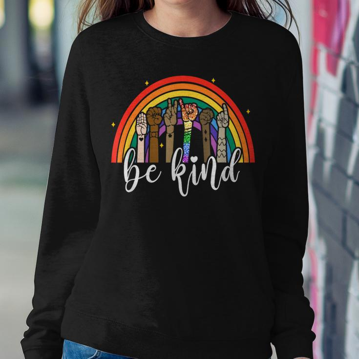 Be Kind Rainbow Sign Language Hand Lgbt Gay Les Pride Asl Women Sweatshirt Unique Gifts