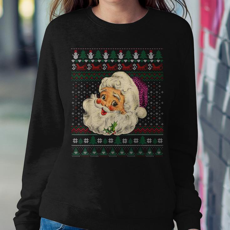 Leopard Pink Santa Claus Ugly Christmas Sweater Xmas Women Sweatshirt Funny Gifts