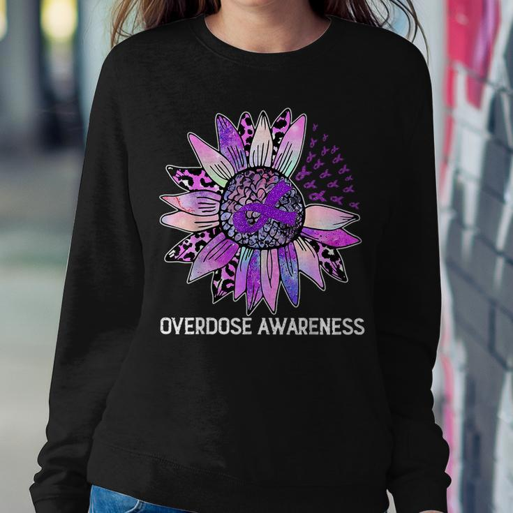 Leopard Sunflower Overdose Awareness Month Purple Ribbon Women Sweatshirt Funny Gifts