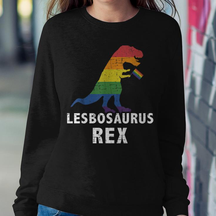 Lesbosaurus Rex Dinosaur In Rainbow Flag For Lesbian Pride Women Sweatshirt Unique Gifts