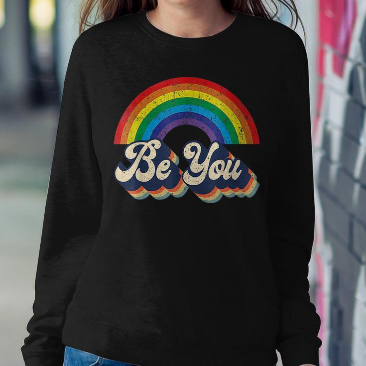 Lgbtq Ally Be You Gay Pride Lgbt Rainbow Flag Retro Women Sweatshirt Unique Gifts
