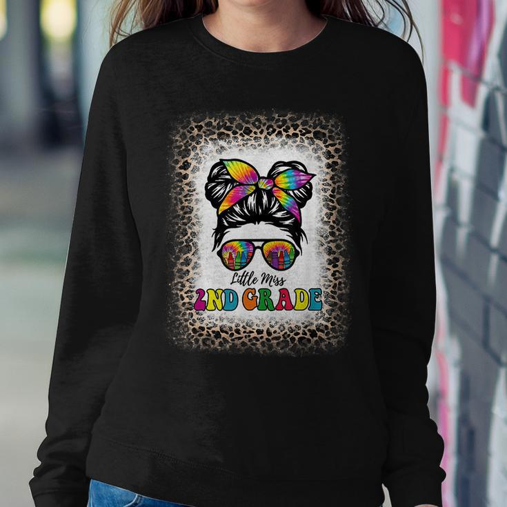 Little Miss 2Nd Grade Tie Dye Messy Bun Girl School Leopard Women Crewneck Graphic Sweatshirt Unique Gifts