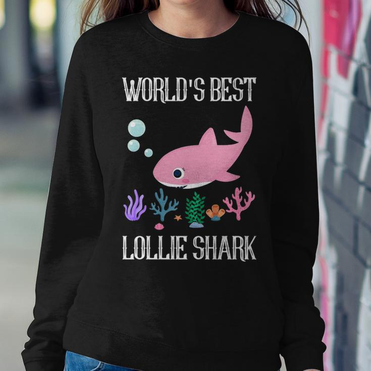 Lollie Grandma Gift Worlds Best Lollie Shark Women Crewneck Graphic Sweatshirt Funny Gifts