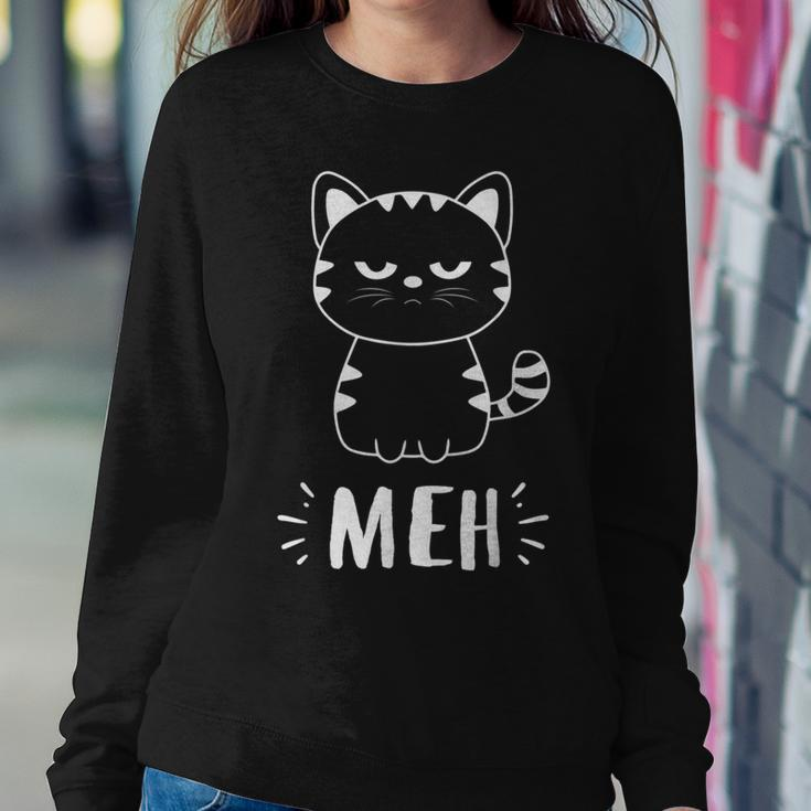 Meowy Cat Lovers Women Girls Meh Cat - Funny Cat Women Crewneck Graphic Sweatshirt Funny Gifts