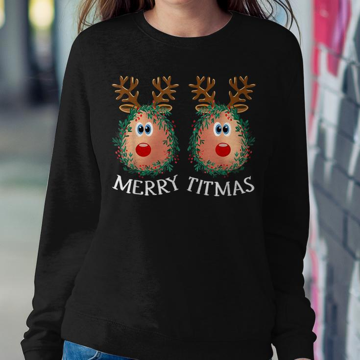 Merry Titmas Reindeer Boobs Naughty Ugly Christmas Sweater Women Sweatshirt Funny Gifts