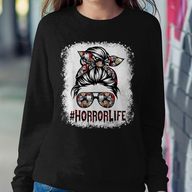 Messy Bun Horror Life Horror Movie Horror Mom Halloween Women Sweatshirt Funny Gifts
