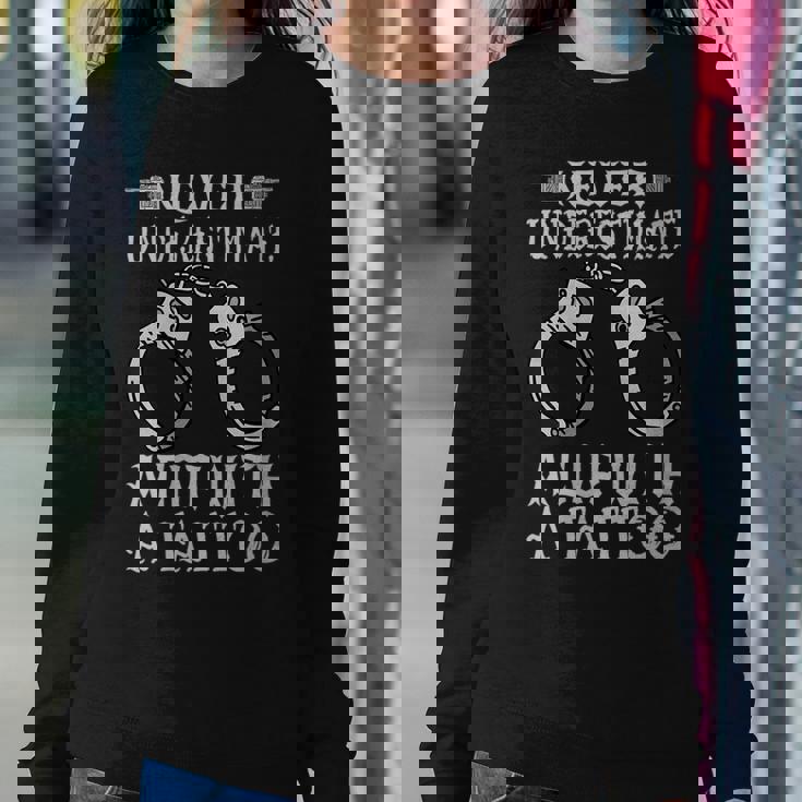 Never Underestimate A Cop With A Tattoo Police Gift For Womens Women Crewneck Graphic Sweatshirt Personalized Gifts