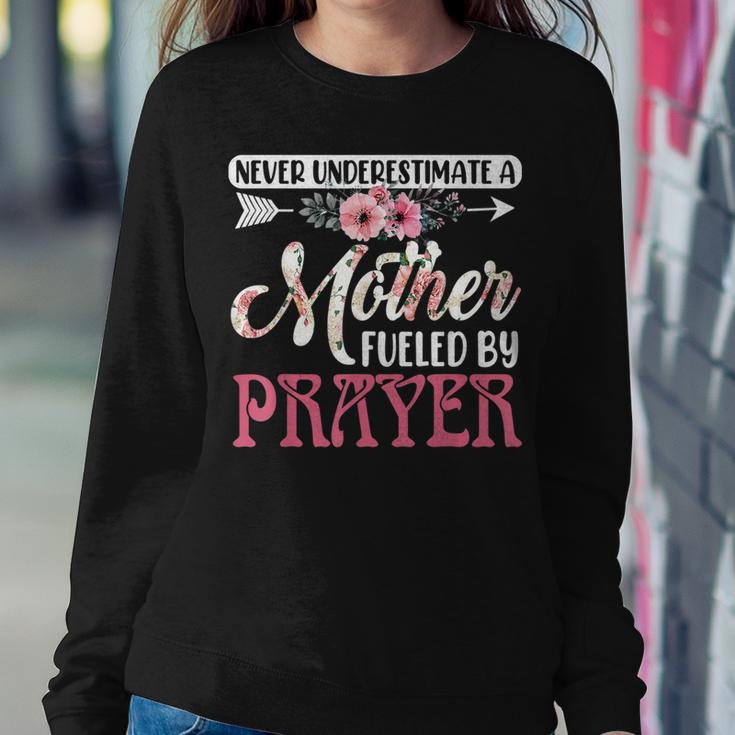 Never Underestimate A Mother Fueled By Prayer Mothers Day Women Crewneck Graphic Sweatshirt Funny Gifts