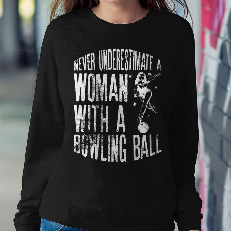 Never Underestimate A Woman With A Bowling Ball Vintage Gift Gift For Womens Women Crewneck Graphic Sweatshirt Funny Gifts