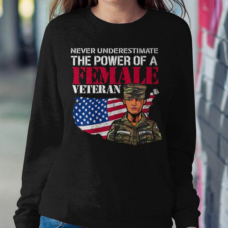 Never Underestimate The Power Of Female Veteran Cool Amazing Gift For Womens Women Crewneck Graphic Sweatshirt Funny Gifts