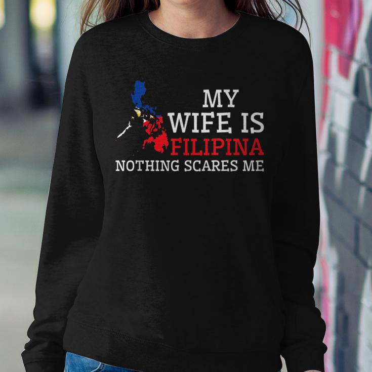 Nothing Scares Me My Wife Is Filipina Husband Philippines Women Crewneck Graphic Sweatshirt Funny Gifts