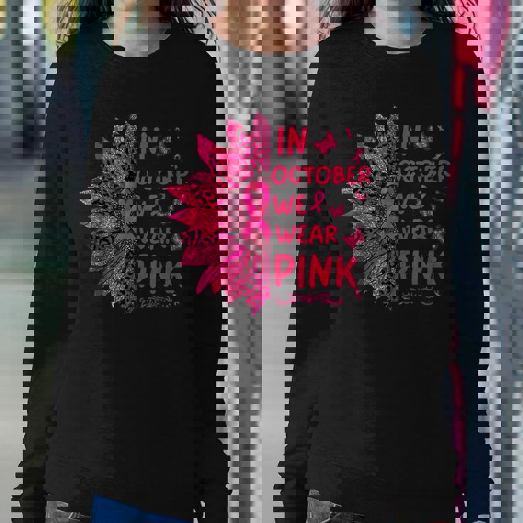 In October We Wear Leopard Pink Sunflower Breast Cancer Women Sweatshirt Unique Gifts