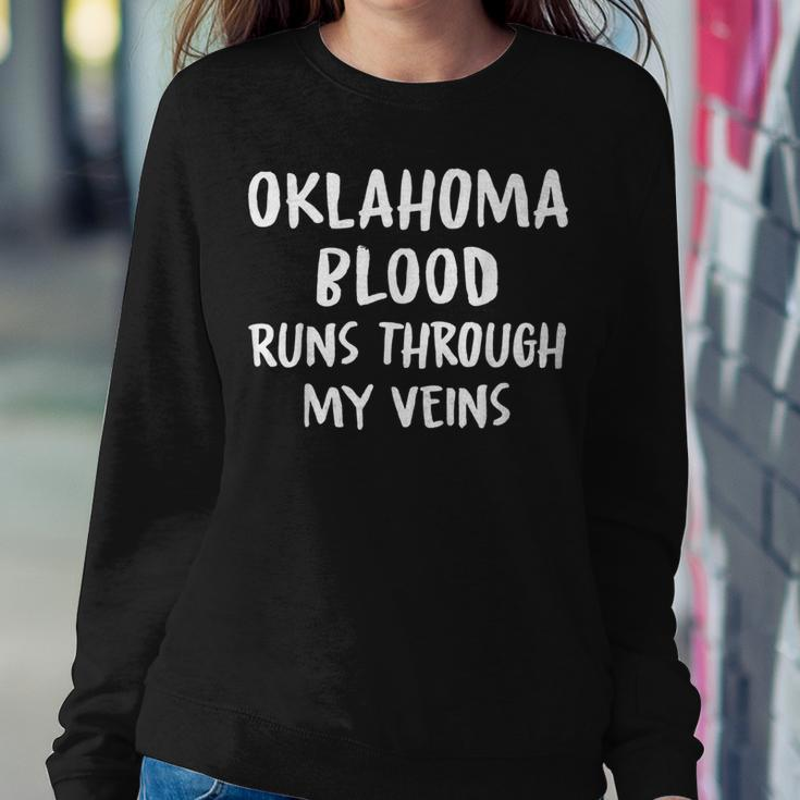 Oklahoma Blood Runs Through My Veins Novelty Sarcastic Word Women Sweatshirt Funny Gifts