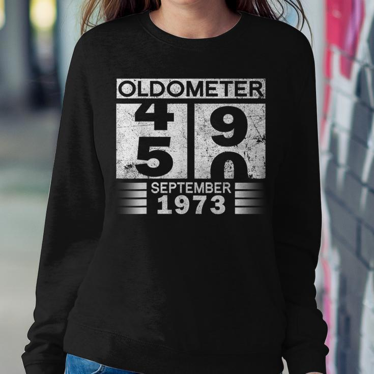 Oldometer 49-50 Born In September 1973 Funny 50Th Birthday Women Crewneck Graphic Sweatshirt Funny Gifts