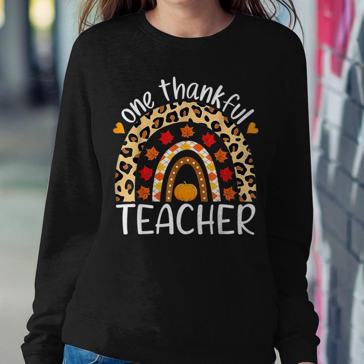 One Thankful Teacher Thanksgiving Rainbow Leopard Fall Women Sweatshirt Funny Gifts