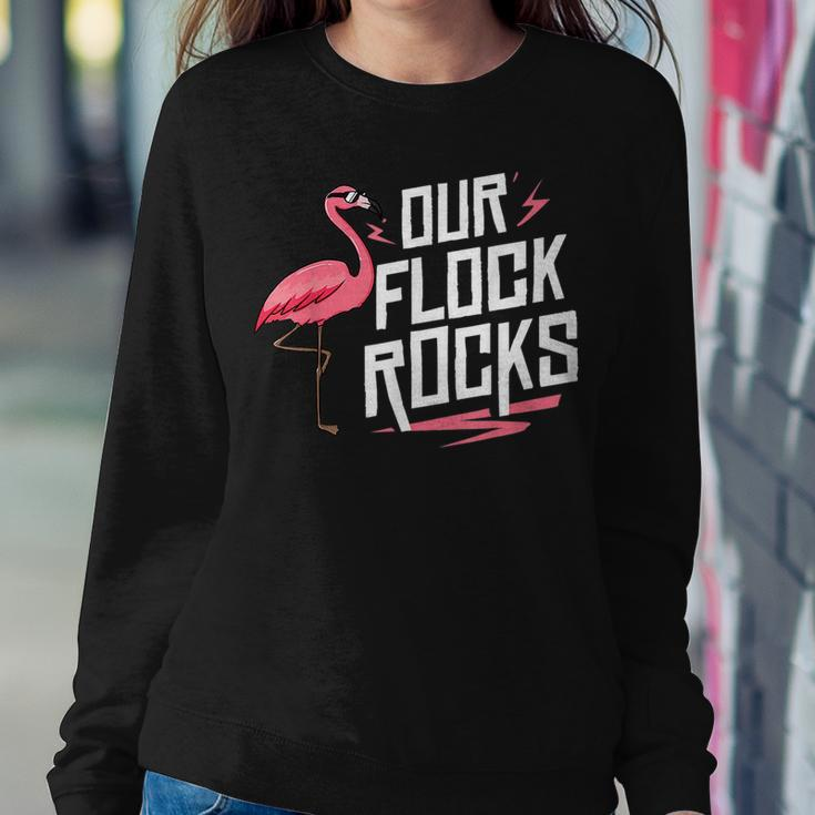 Our Flock Rocks Flamingo Mothers Day Funny Gift Women Crewneck Graphic Sweatshirt Funny Gifts