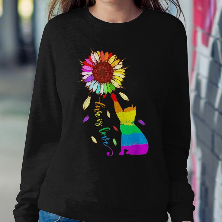 Rainbow Sunflower Cat Love Is Love Lgbt Gay Lesbian Pride Women Sweatshirt Unique Gifts