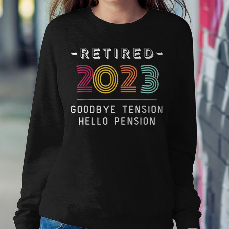 Retired 2023 Goodbye Tension Hello Pension Funny Retro Women Crewneck Graphic Sweatshirt Funny Gifts