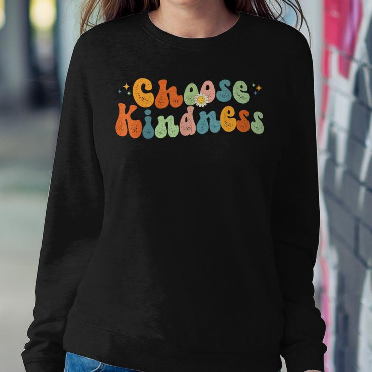 Retro Groovy Choose Kindness Be Kind Inspirational Teacher Women Sweatshirt Unique Gifts