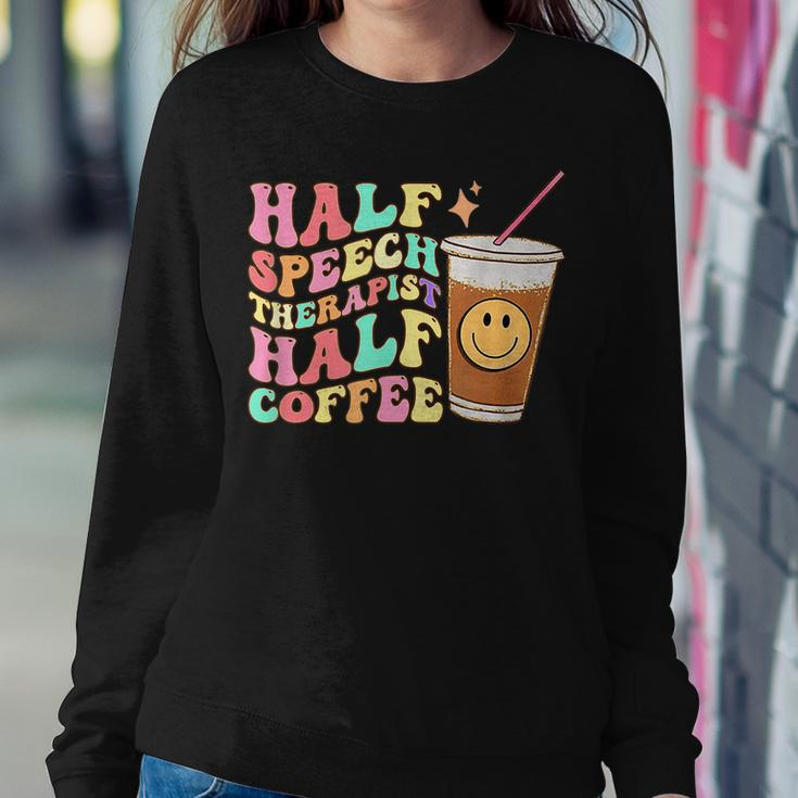 Retro Groovy Half Speech Therapist Half Coffee Slp Therapy Women Sweatshirt Funny Gifts