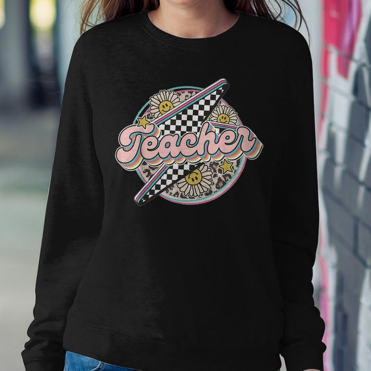 Retro Groovy Hippies Teacher Back To School Funny Gift Women Crewneck Graphic Sweatshirt Personalized Gifts