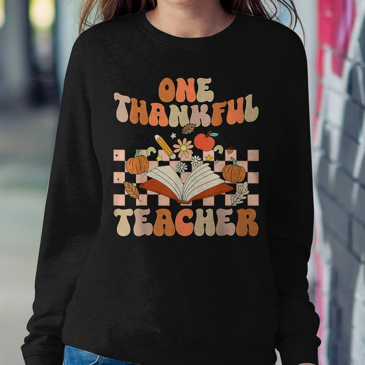 Retro One Thankful Teacher Pumpkin Spice Thanksgiving Fall Women Sweatshirt Personalized Gifts