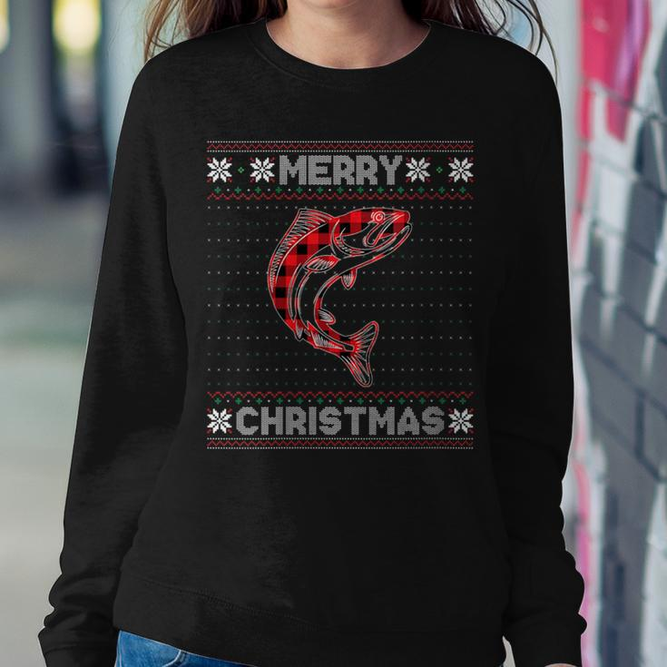 Salmon Christmas Red Plaid Graphic Xmas Ugly Sweater Party Women Sweatshirt Unique Gifts