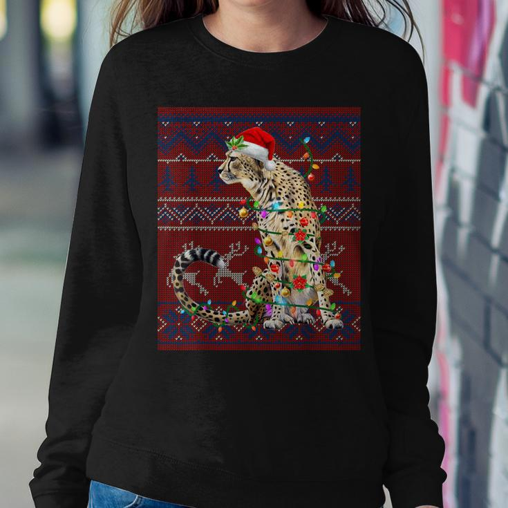 Santa Cheetah Christmas Tree Lights Ugly Sweater Pajama Women Sweatshirt Funny Gifts