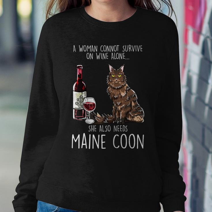 She Needs A Maine Coon And Wine Feline Cat Lover Women Sweatshirt Funny Gifts