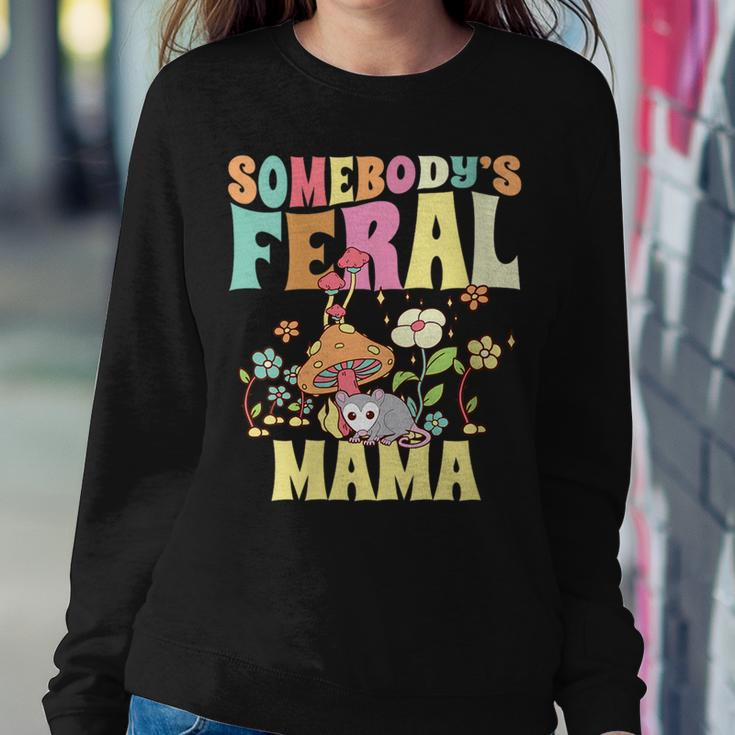 Somebodys Feral Mama Wild Mom Opossum Groovy Mushroom Sweatshirt Unique Gifts
