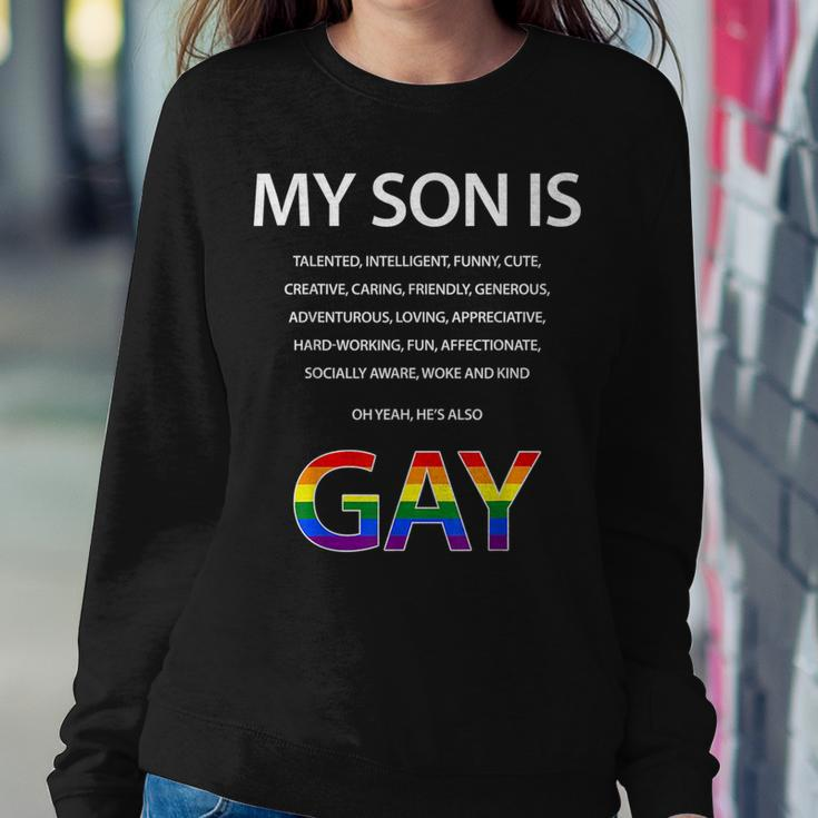 My Son Is Gay For Mom Dad Parents With Pride Lgbtq Kid Women Sweatshirt Unique Gifts
