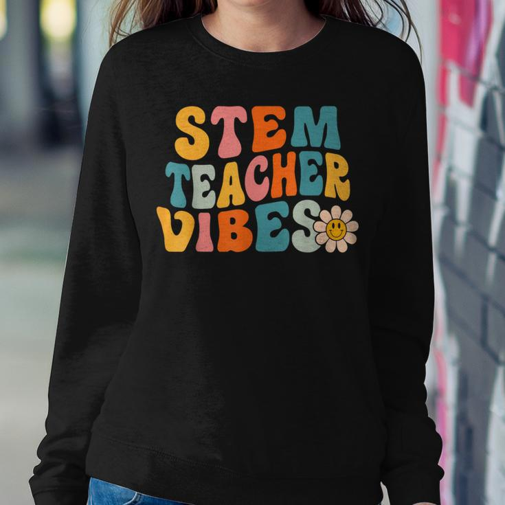 Stem Teacher Vibes Retro 1St Day Of School Groovy Teacher Women Sweatshirt Unique Gifts