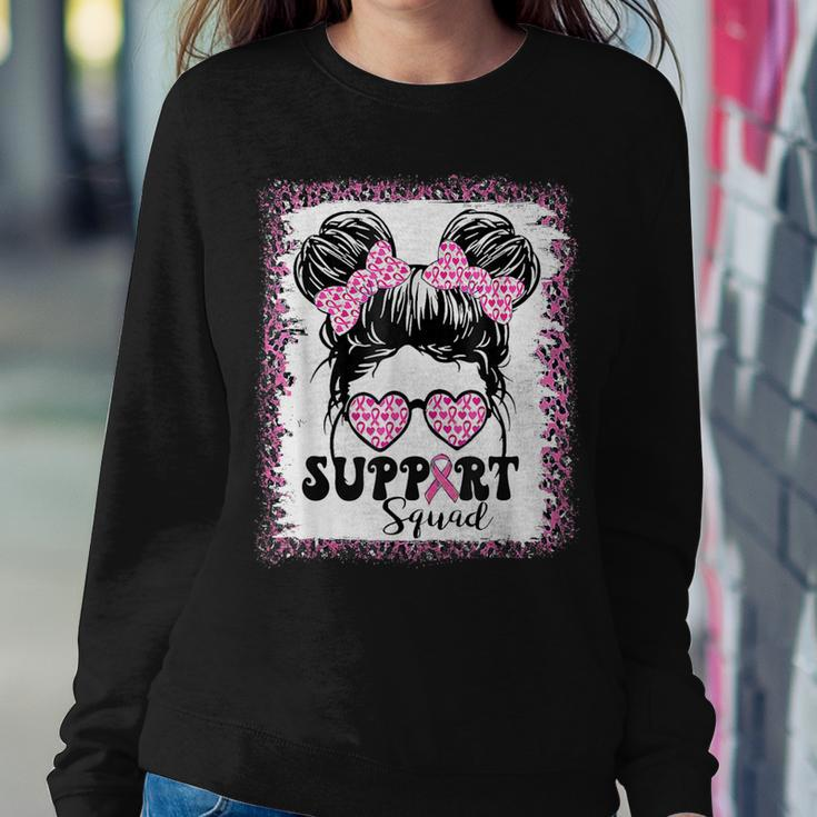 Support Squad Messy Hair Bun Girl Pink Warrior Breast Cancer Women Sweatshirt Unique Gifts