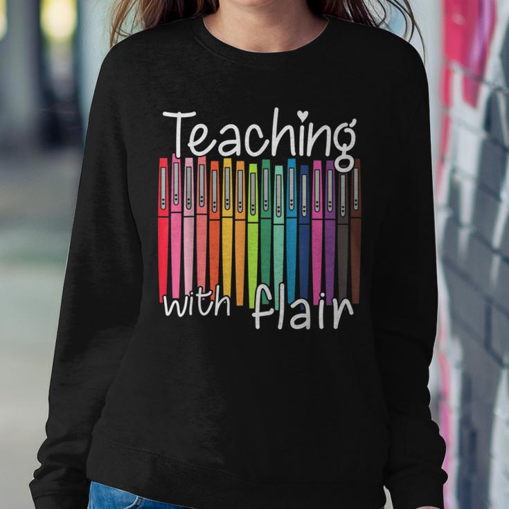 Teaching With Flair Pen Teacher Back To School Gifts Women Women Crewneck Graphic Sweatshirt Funny Gifts