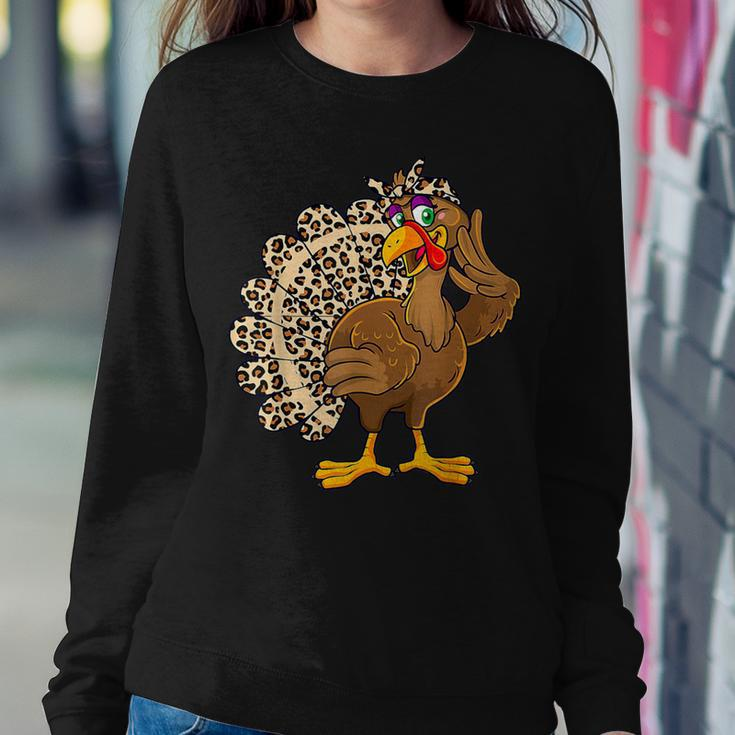 Thanksgiving Day Turkey Girl Leopard Autumn Fall Women Sweatshirt Personalized Gifts