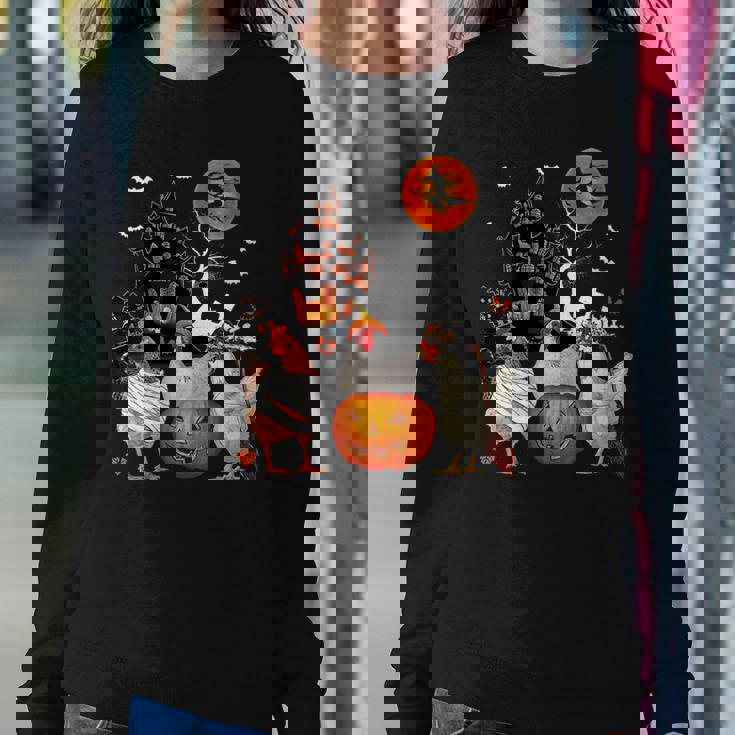 Three Chickens Halloween Mummy Scary Witch With Pumpkins Women Sweatshirt Unique Gifts