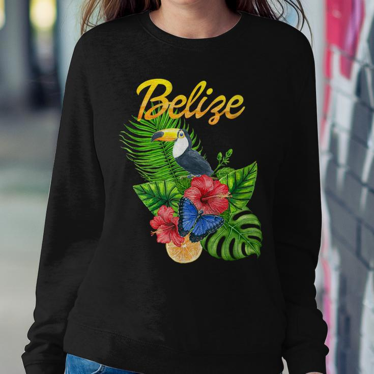 Toucan Bird Tropical Flowers Belize Travel Souvenir Women Crewneck Graphic Sweatshirt Funny Gifts