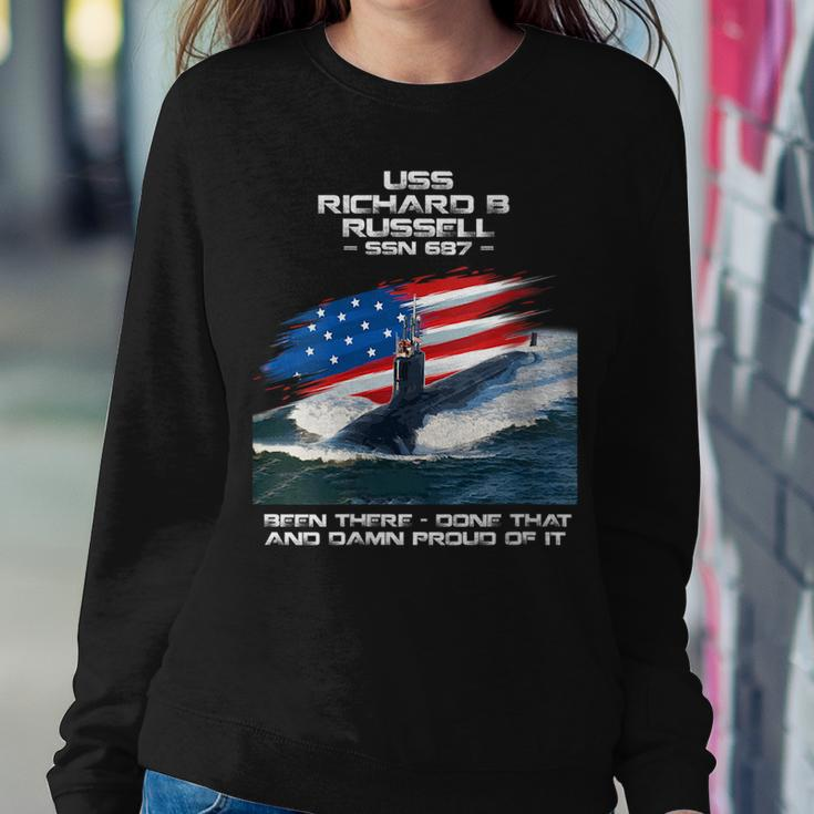 Uss Richard B Russell Ssn-687 American Flag Submarine Women Crewneck Graphic Sweatshirt Personalized Gifts