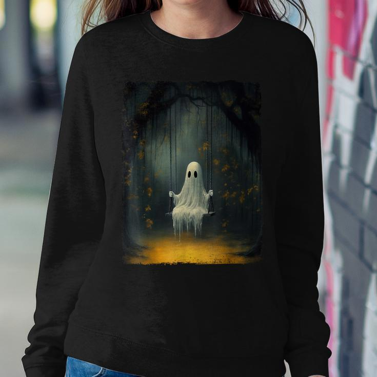 Vintage Floral Ghost On The Swing In Forest Halloween Gothic Women Sweatshirt Unique Gifts