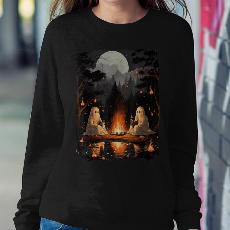 Vintage Ghost Book Reading Camping Gothic Halloween Teachers Women Sweatshirt Funny Gifts