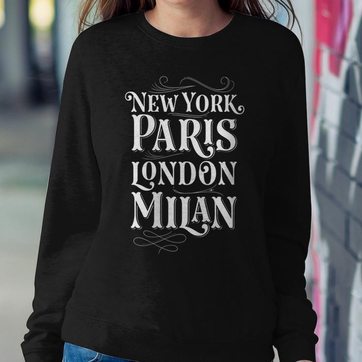 Vintage Paris Style London Milan Nyc Aesthetic Women Crewneck Graphic Sweatshirt Funny Gifts