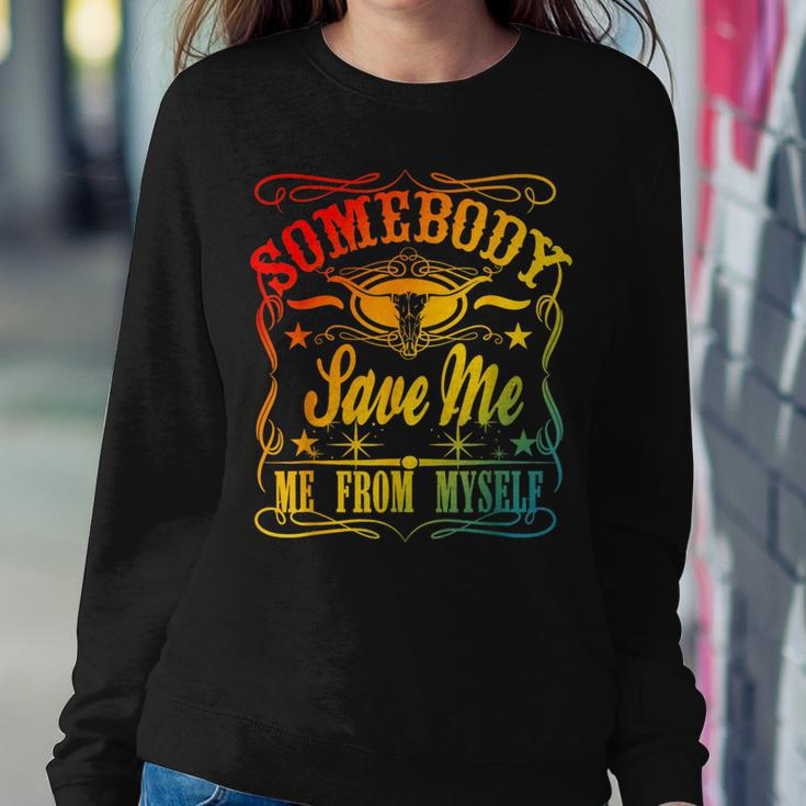 Vintage Somebody Save Me Me From Myself Retro Floral Skull Women Sweatshirt Funny Gifts
