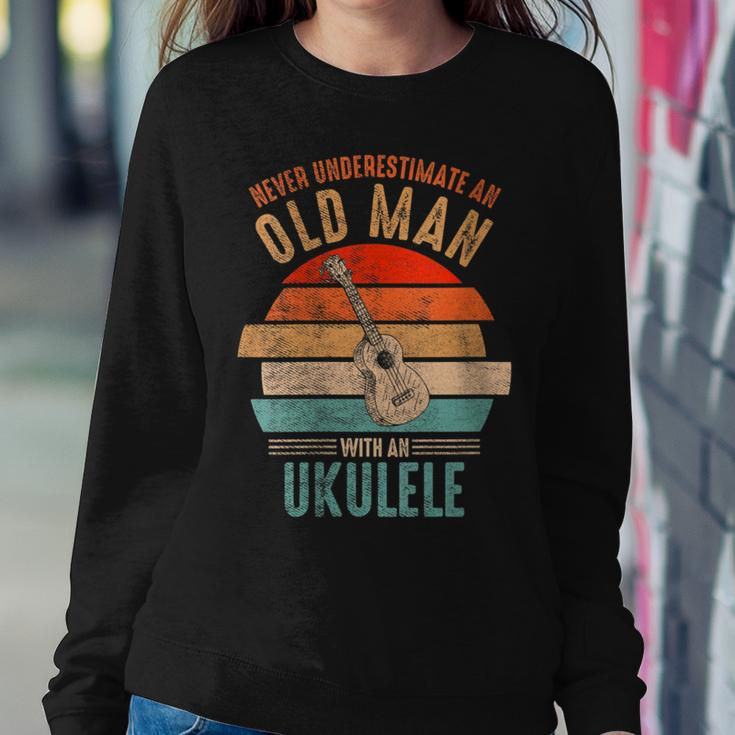 Vintage Never Underestimate An Old Man With An Ukulele Women Sweatshirt Funny Gifts