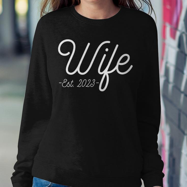 Wife Est 2023 Just Married Honeymoon Wedding Couples Women Crewneck Graphic Sweatshirt Funny Gifts
