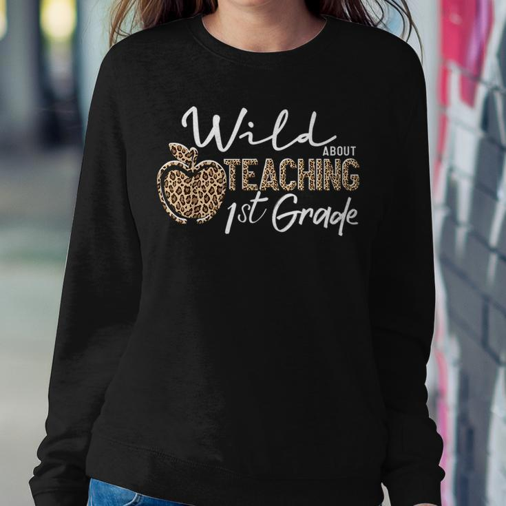 Wild About Teaching School Crew 1St Grade Teacher Squad Women Crewneck Graphic Sweatshirt Funny Gifts