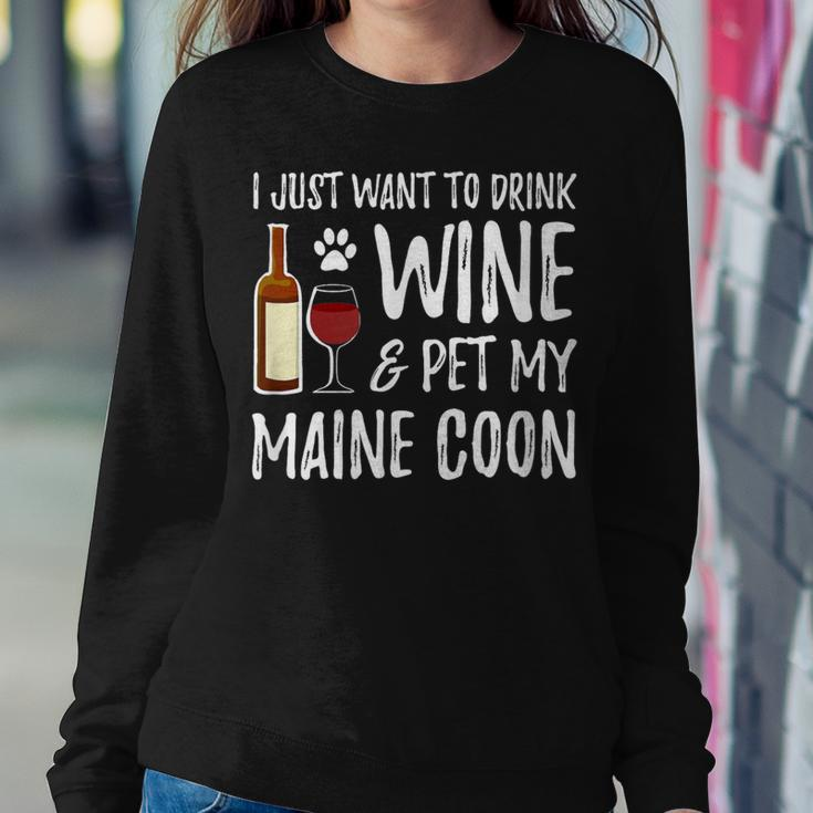 Wine And Maine Coon Cat Mom Or Cat Dad Idea Women Sweatshirt Funny Gifts